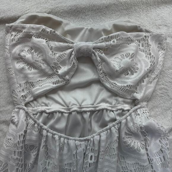 Windsor White Strapless Lace Overlay Maxi Dress Size S/M Padded Cups Stretchy - Picture 4 of 9